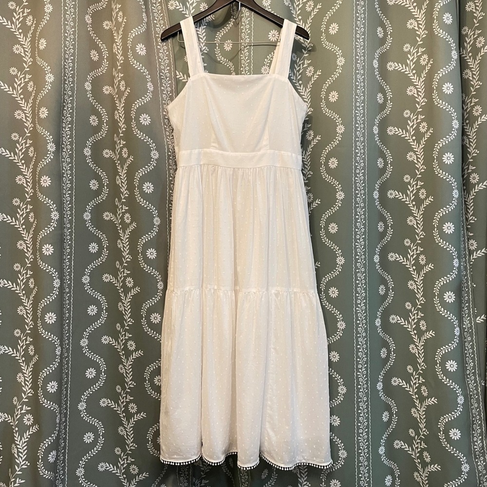 NEW Ann Taylor Swiss Dot Maxi Dress White Sleeveless Tiered Lined Cottage Sz 10‎